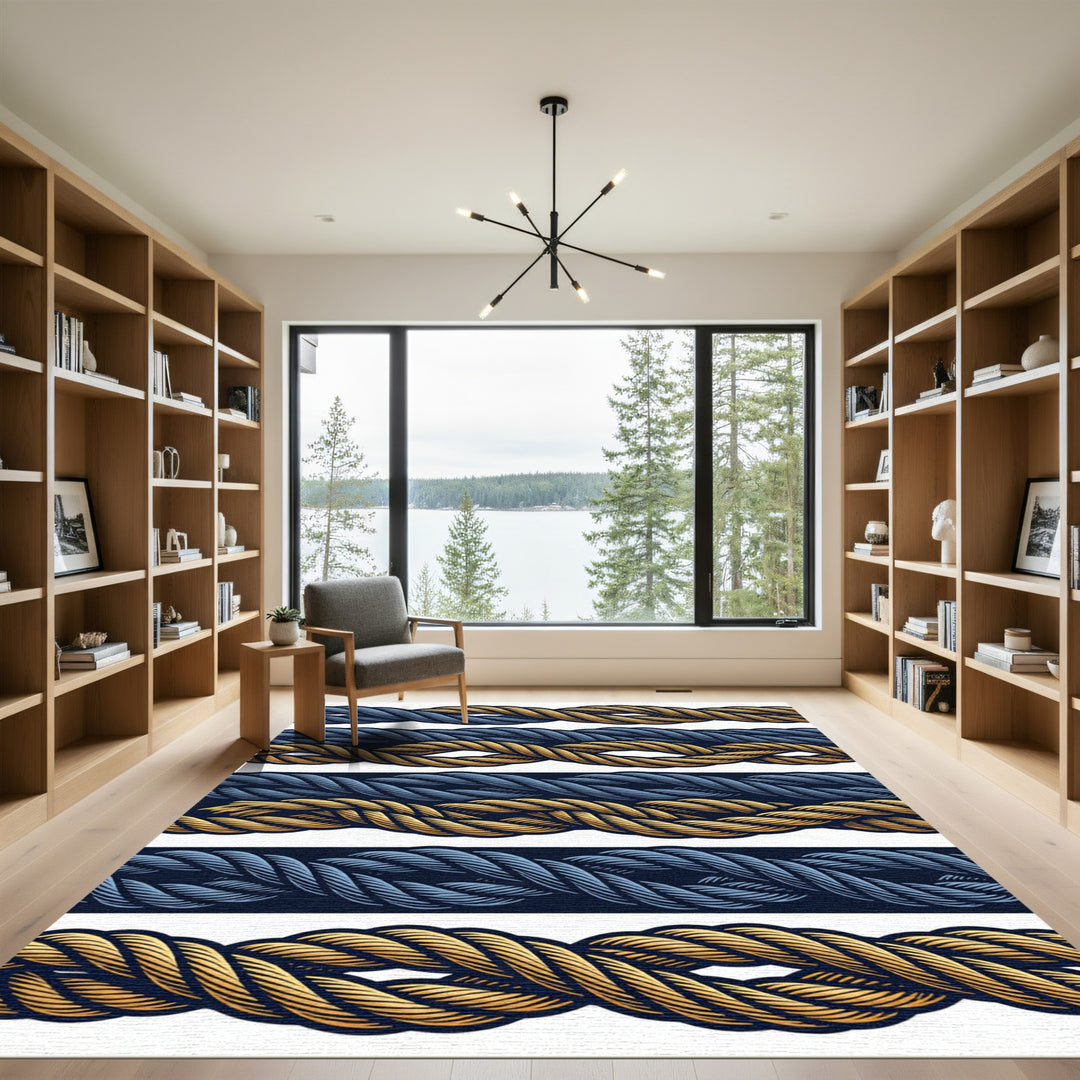 Blue Gold Twisted Rope Band Rug