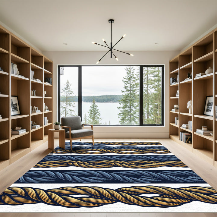 Blue Gold Twisted Rope Band Rug