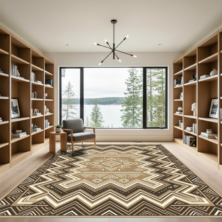 Geometric Zigzag Tribal Brown Rug