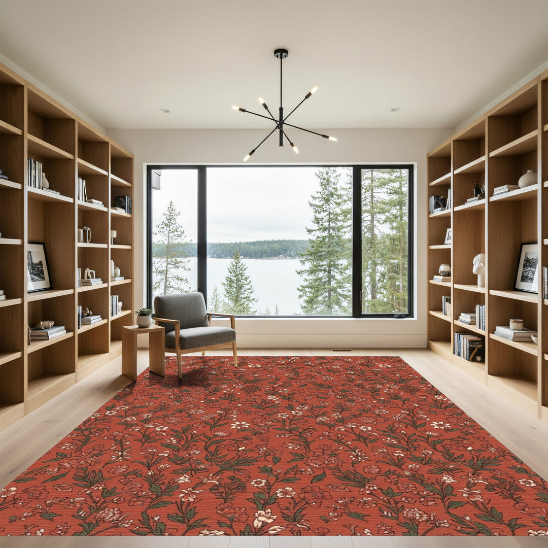 Terracotta Garden Floral Vine Rug