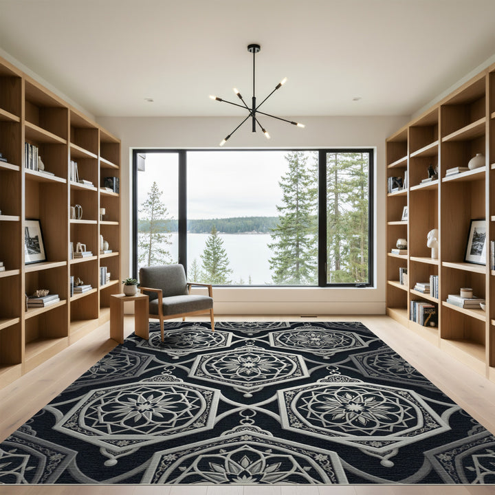 Elegant White Geometric Arabesque Rug