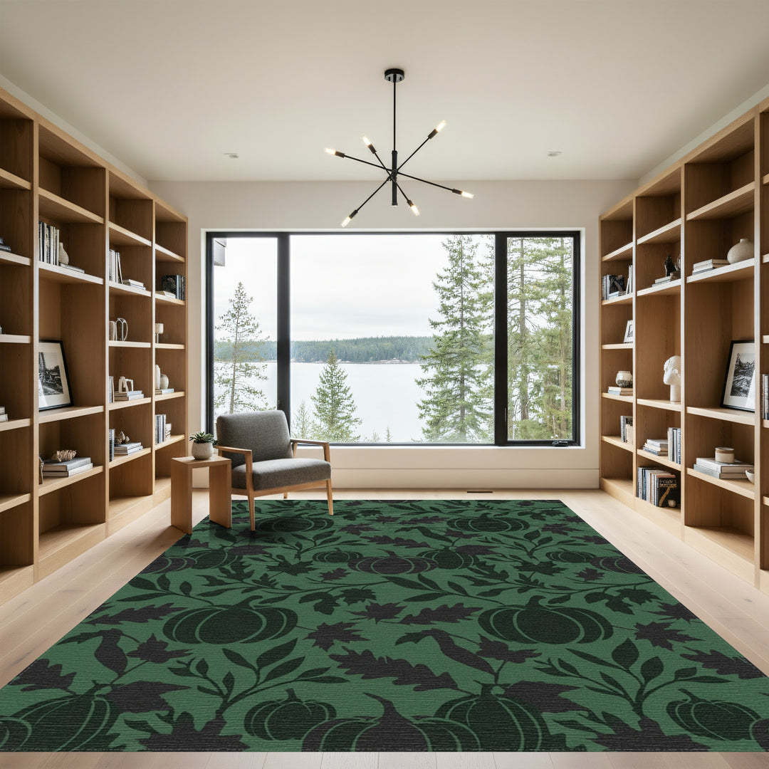 Dark Green Pumpkin Leaf Silhouette Rug