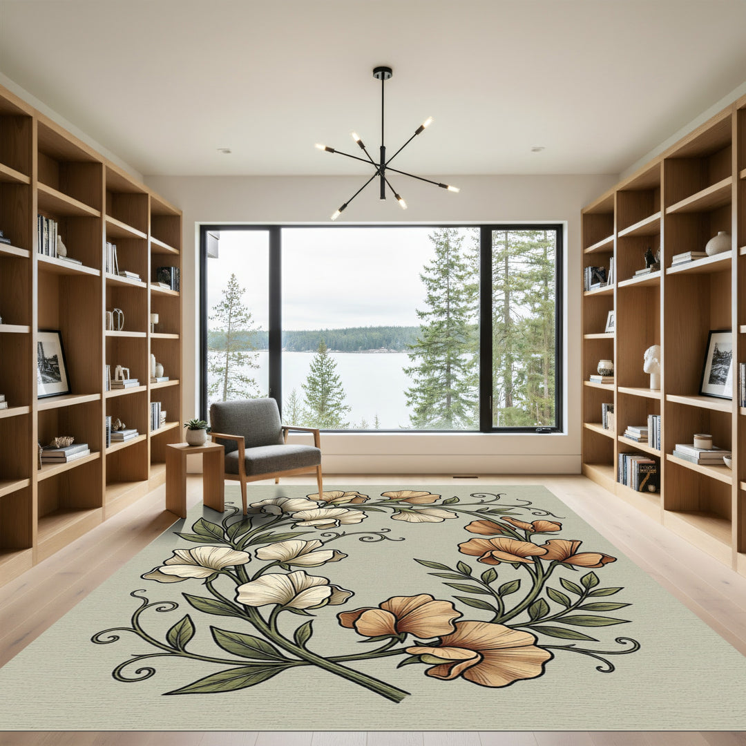 Cream Peach Sweet Pea Wreath Accent Rug