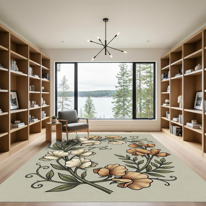 Cream Peach Sweet Pea Wreath Accent Rug