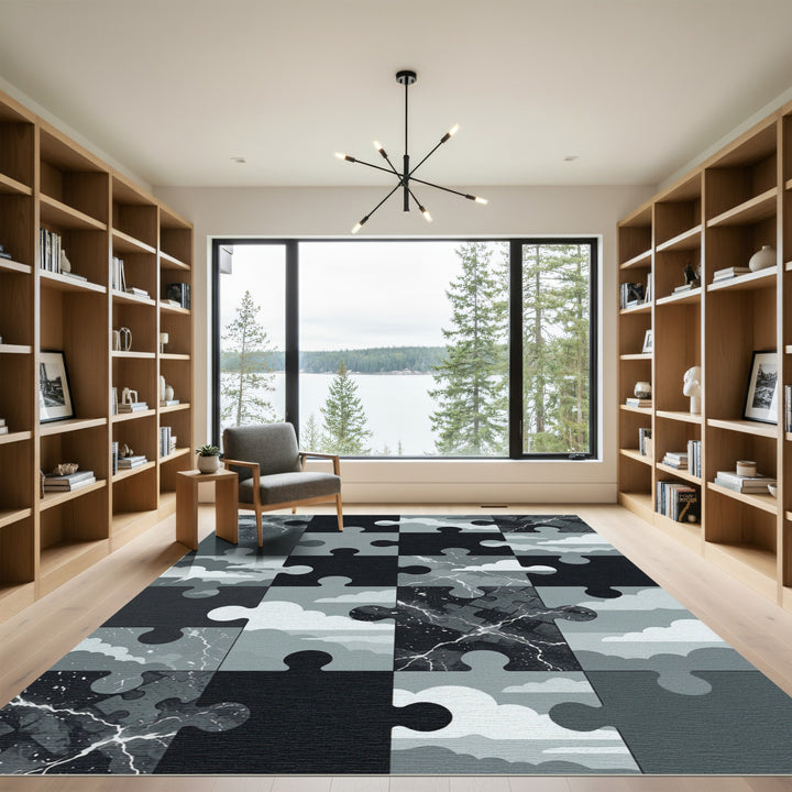 Monochrome Thunderstorm Puzzle Rug