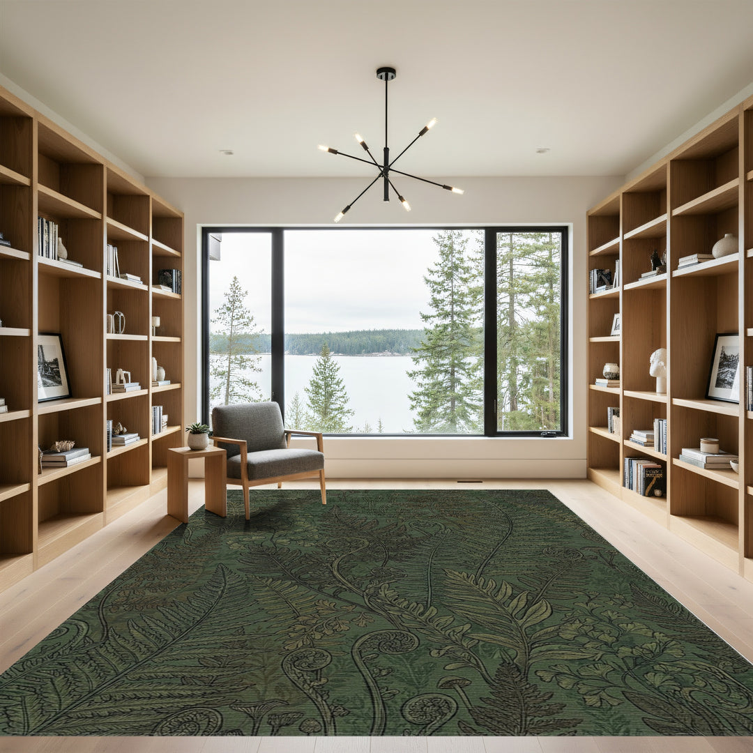 Verdant Forest Fern Illustration Rug