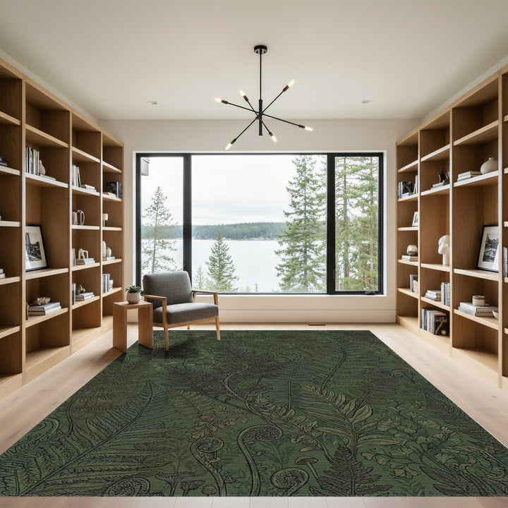 Verdant Forest Fern Illustration Rug