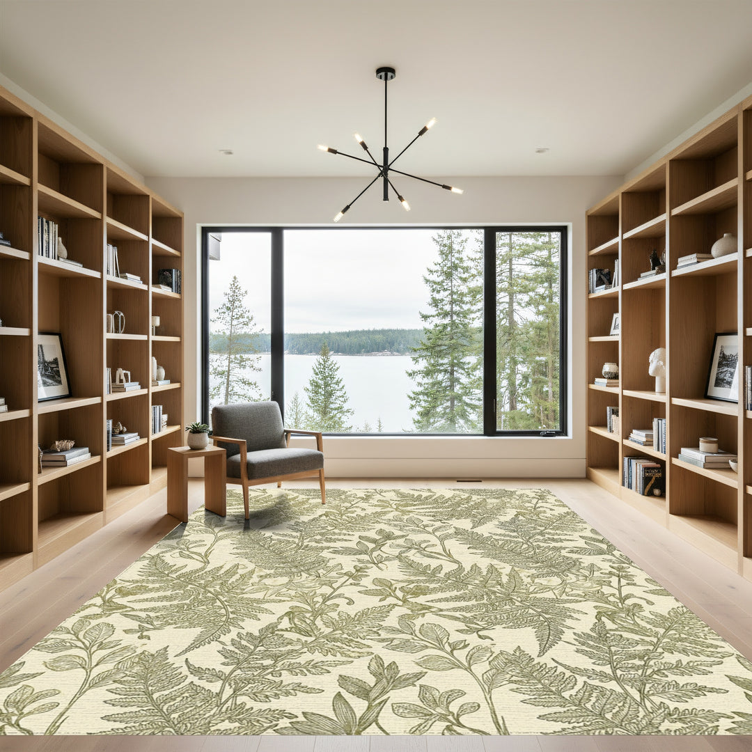 Vintage Fern Foliage Sketch Rug