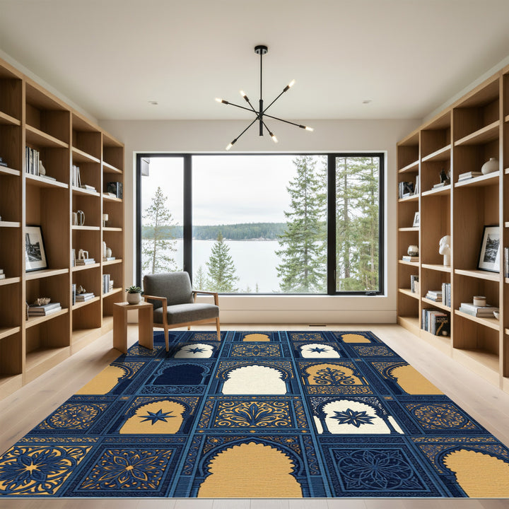 Cobalt Golden Arch Medallion Rug