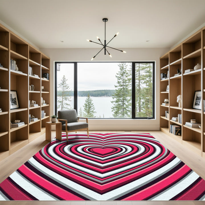 Concentric Pink Heart Layered Rug
