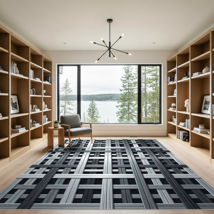 Gray Woven Wood Lattice Rug