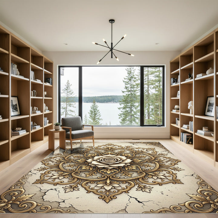 Gold Rose Ornamental Mandala Rug