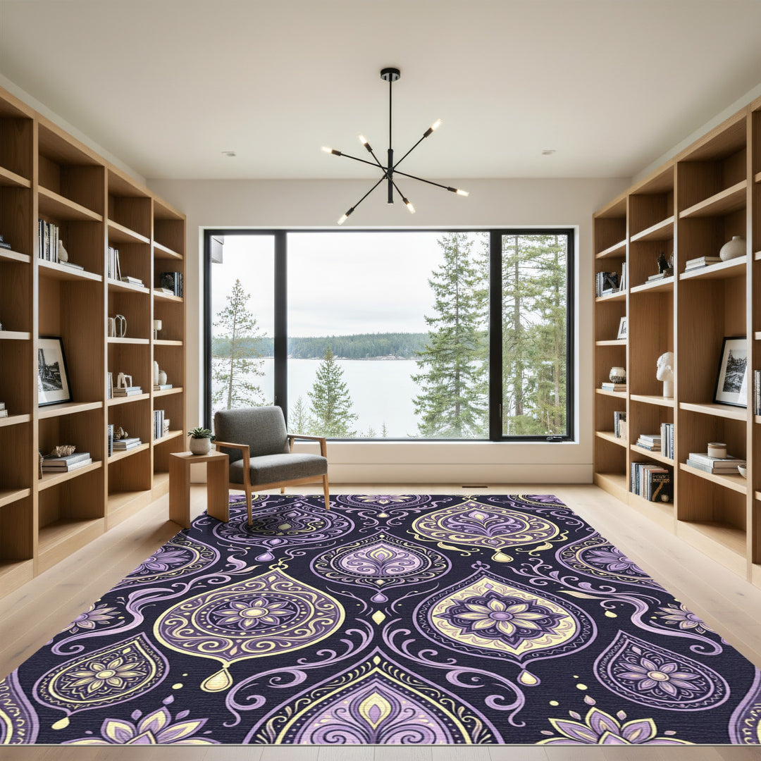 Purple Gold Paisley Floral Medallion Rug
