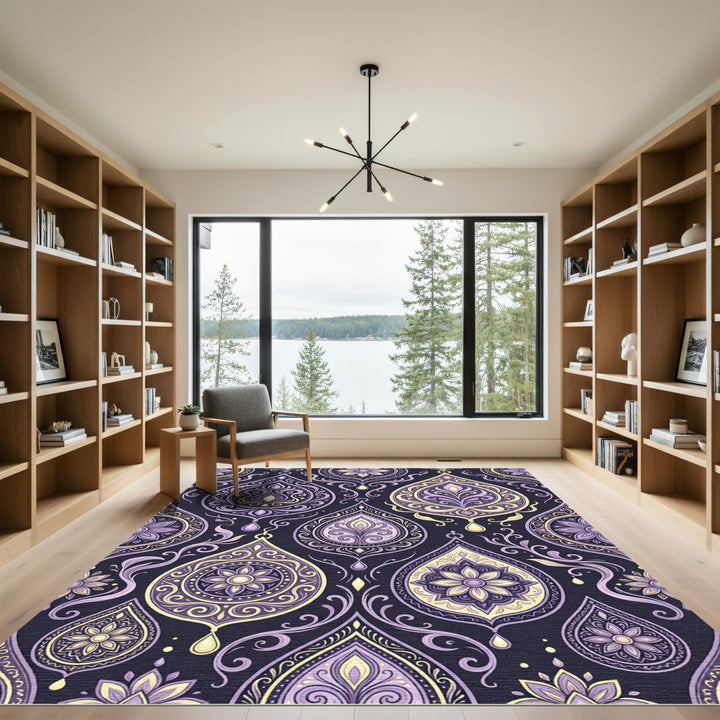 Purple Gold Paisley Floral Medallion Rug