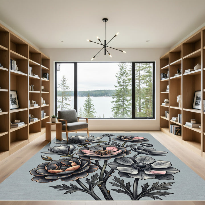 Monochromatic Floral Blossom Arrangement Rug