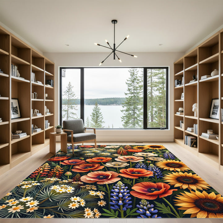 Vibrant Poppy Sunflower Garden Rug