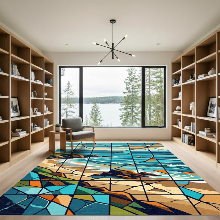 Coastal Beach Scene Stained Glass Rug