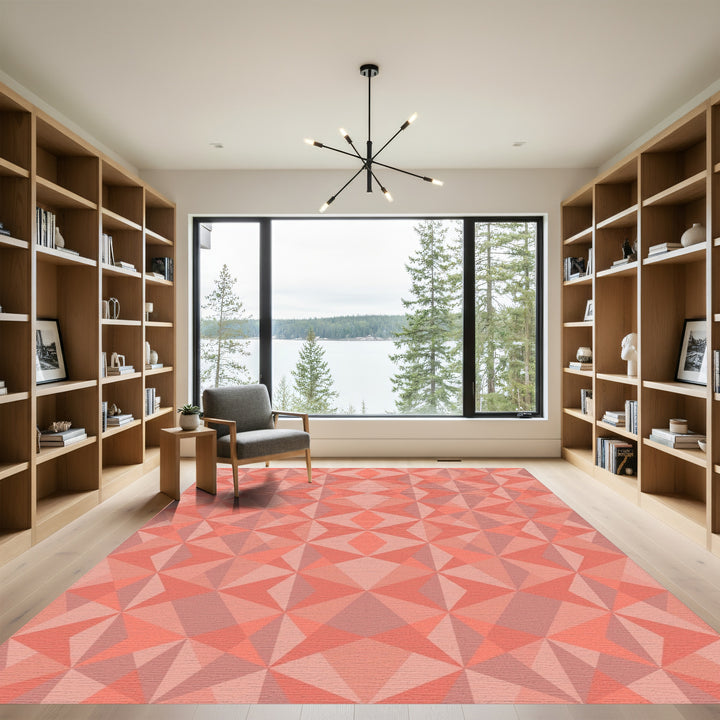 Coral Geometric Starburst Medallion Rug