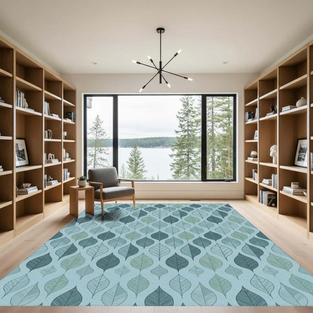 Cool Blue Leaf Lattice Texture Rug