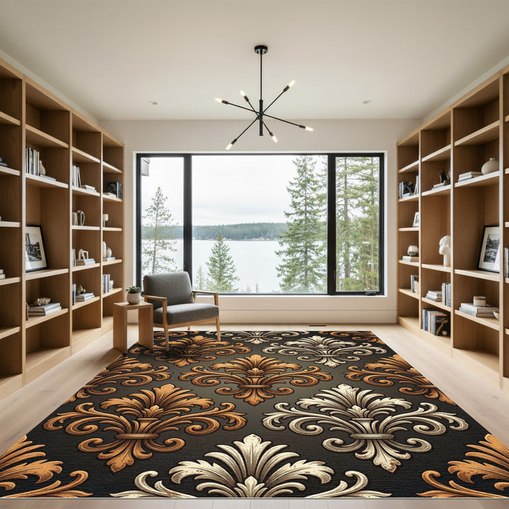 Ornate Gold and Silver Fleur-de-lis Rug