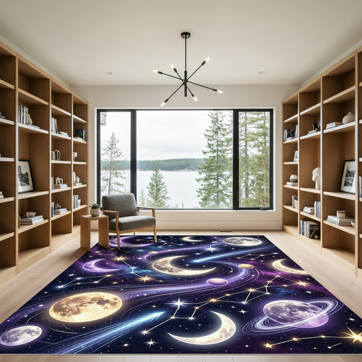 Vibrant Celestial Moon Starry Night Rug