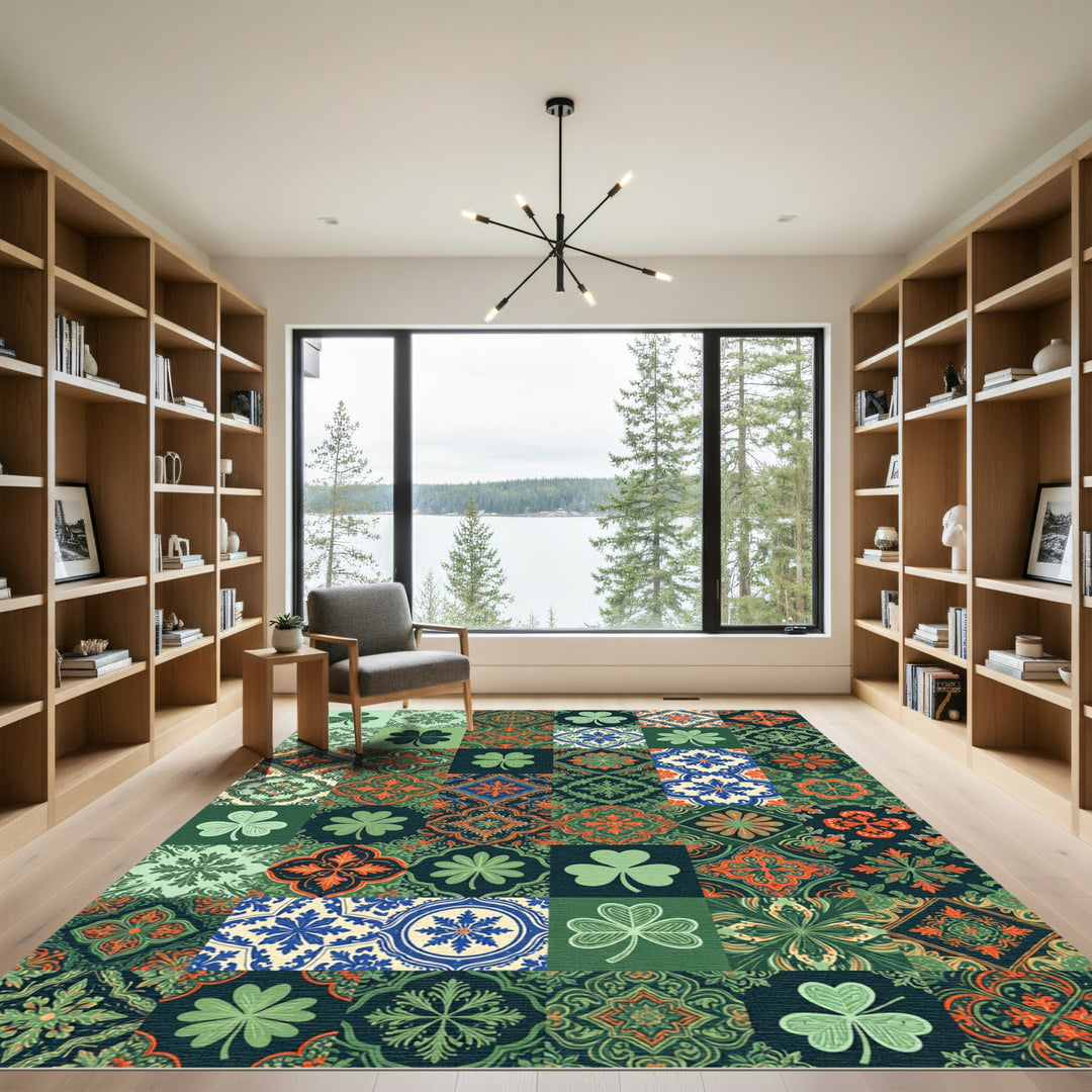 Green Clover Medallion Tile Patchwork Rug