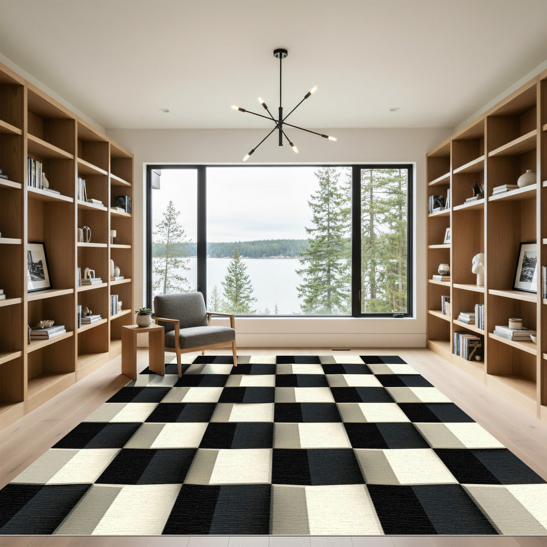Black Cream Cube Optical Illusion Rug
