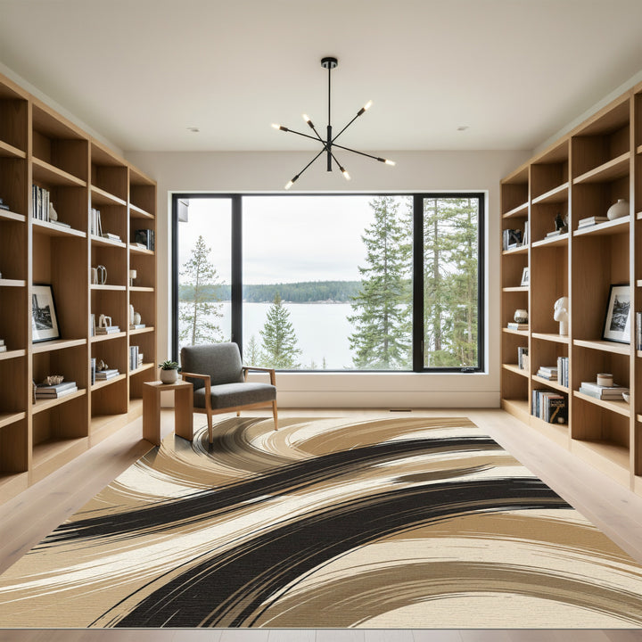 Abstract Swirls Brown and Black Rug