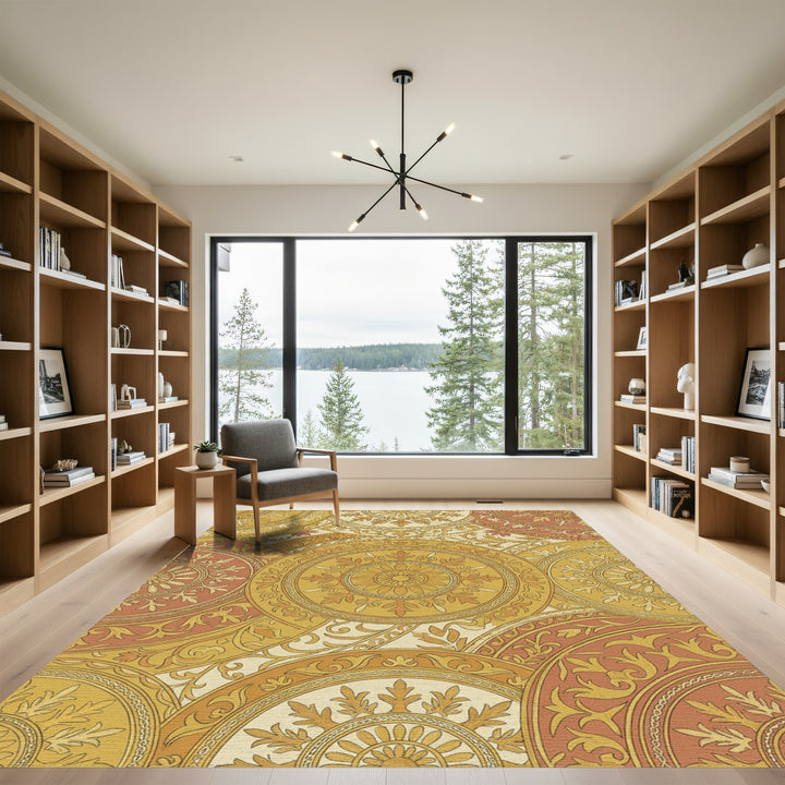 Terracotta Gold Medallion Garden Rug