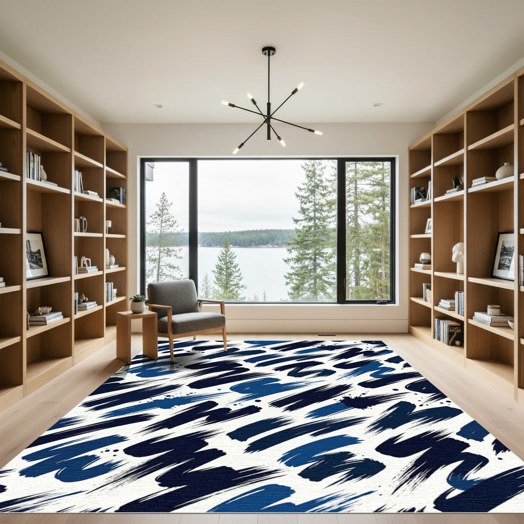 Deep Blue Brush Stroke Abstract Rug