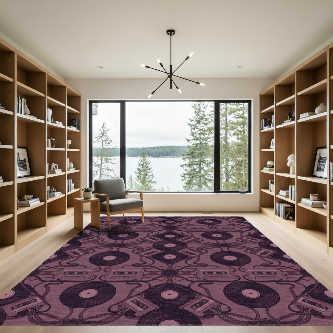 Retro Cassette Vinyl Record Swirl Rug