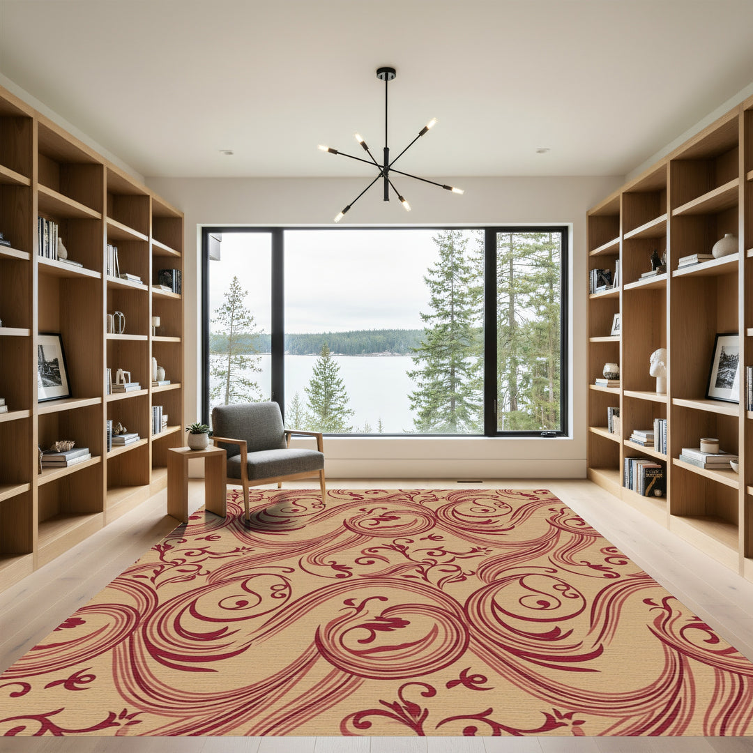 Crimson Swirl Floral Baroque Area Rug