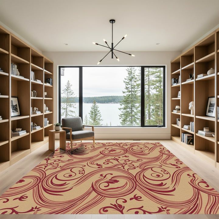 Crimson Swirl Floral Baroque Area Rug