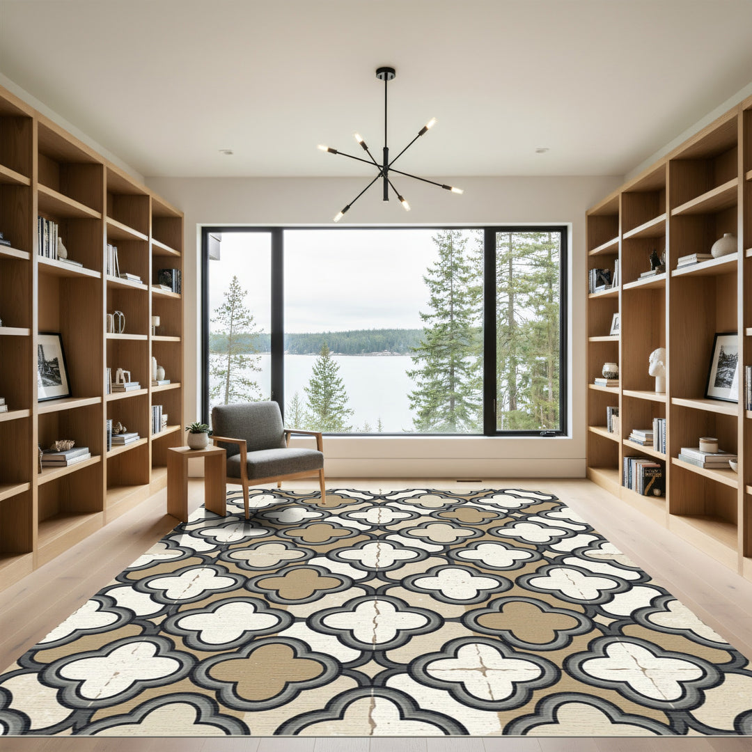 Earthy Quatrefoil Geometric Tile Rug