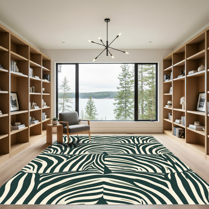 Dark Green Cream Zebra Stripe Rug