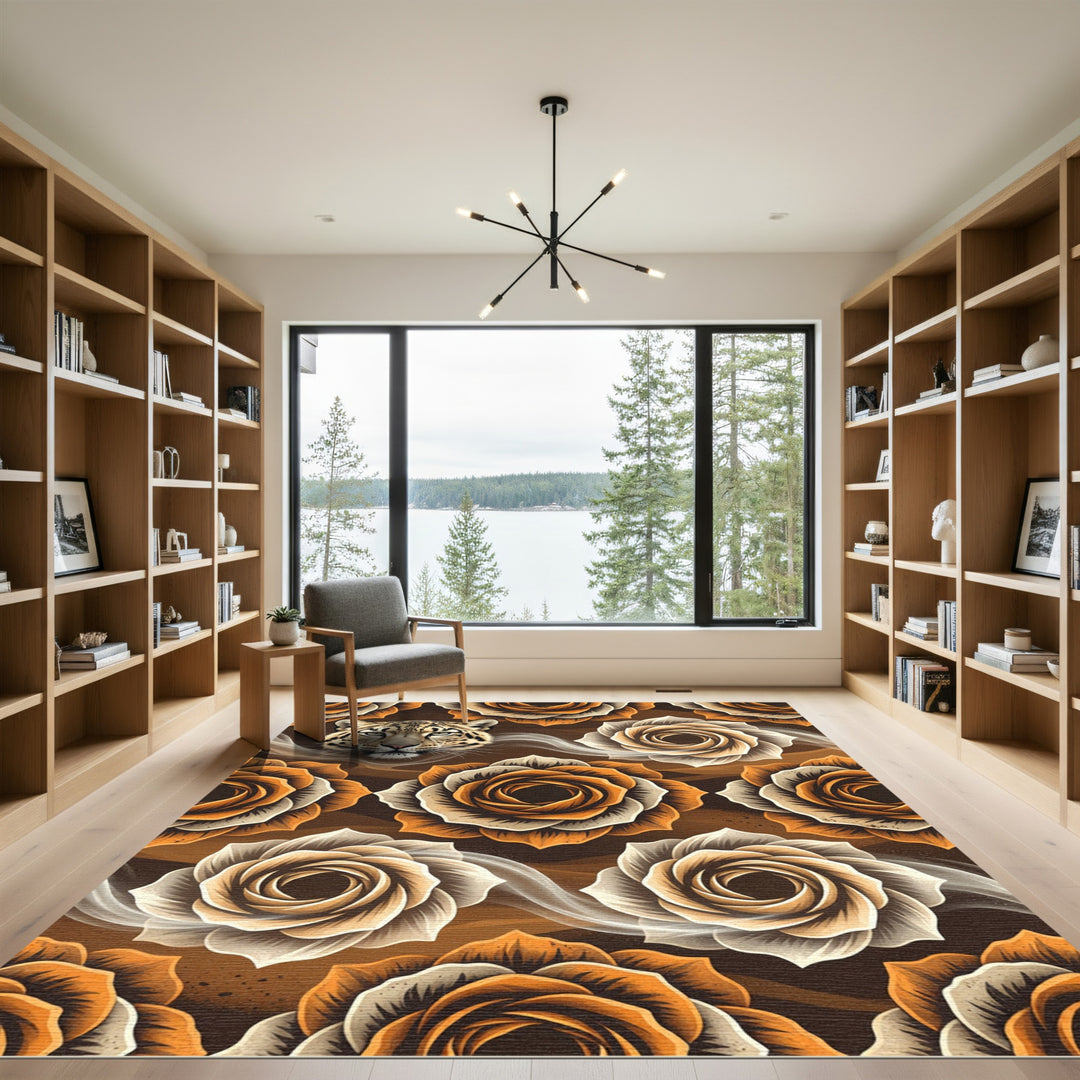 Exotic Leopard Roses Brown Rug