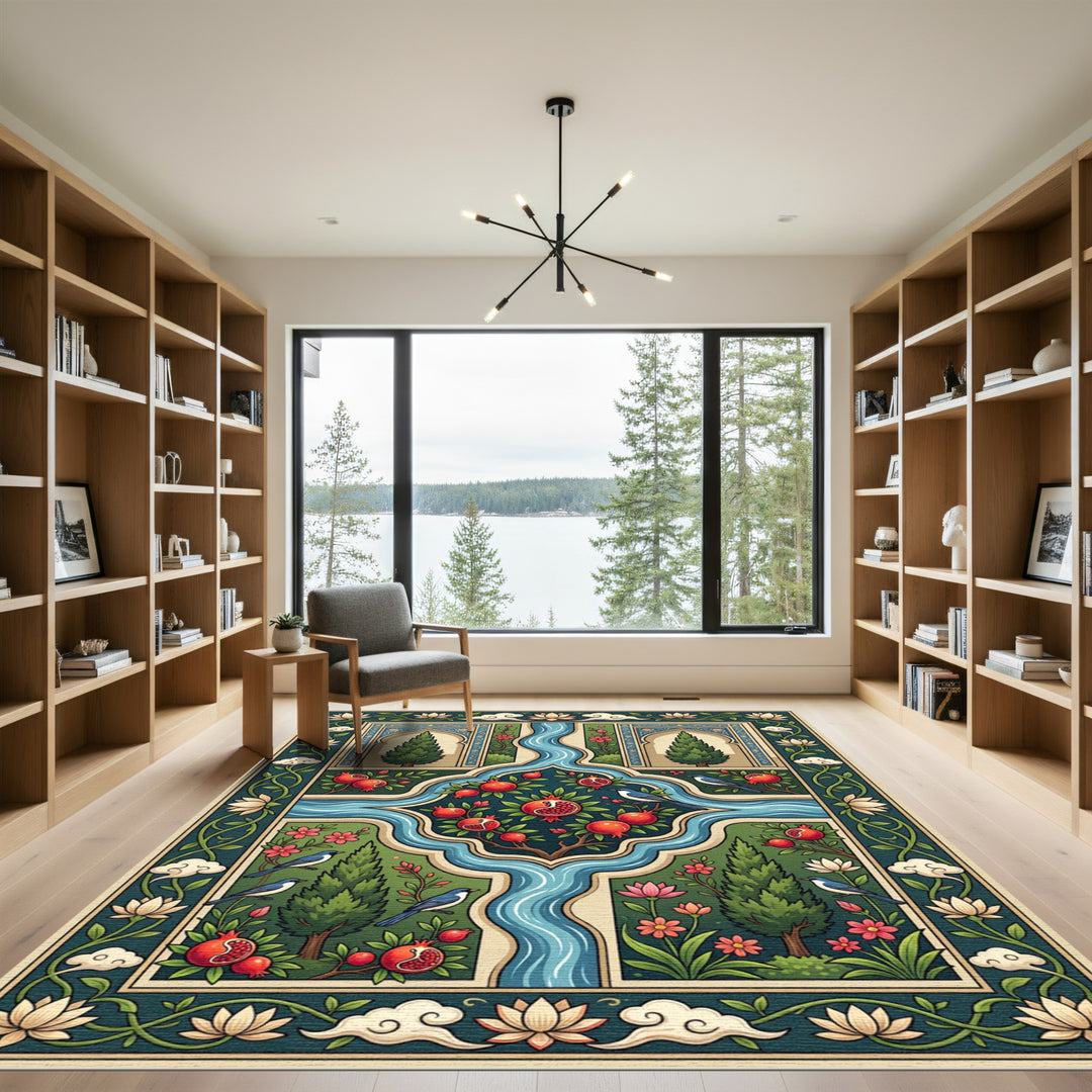Emerald Garden Pomegranate Birds Rug