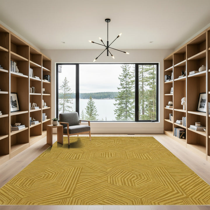 Olive Hexagonal Stripe Geometric Rug