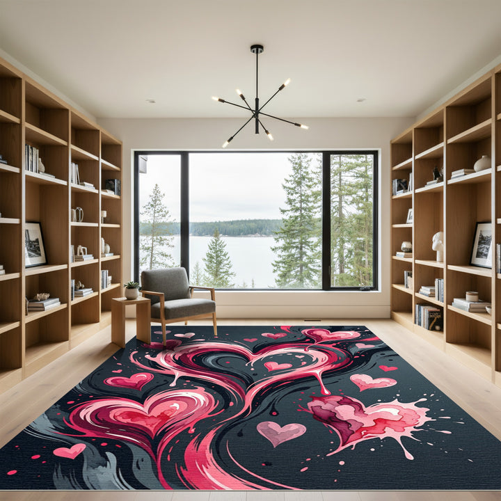 Pink Hearts Swirl Splash Rug