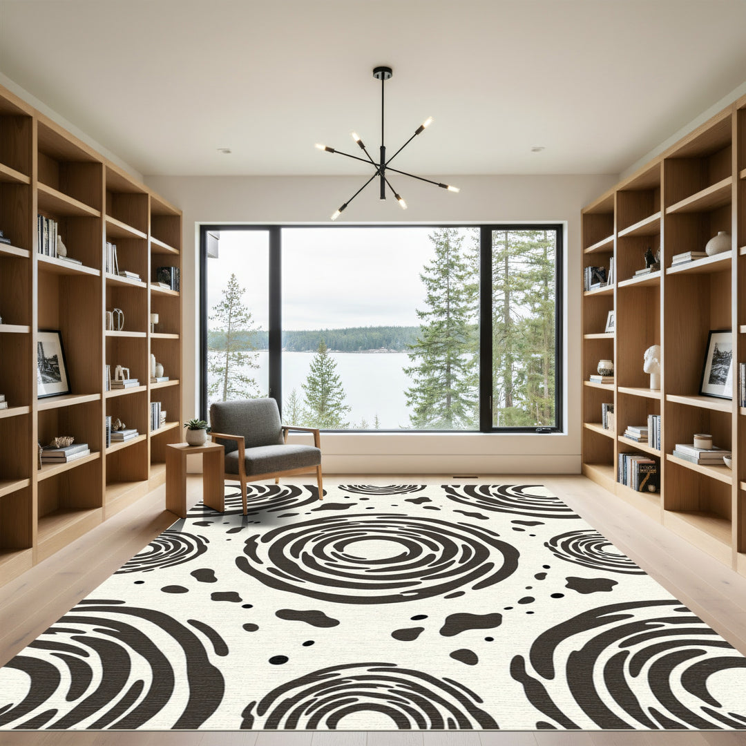 Abstract Black Swirl Cream Rug
