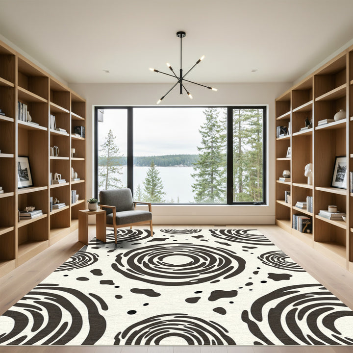 Abstract Black Swirl Cream Rug