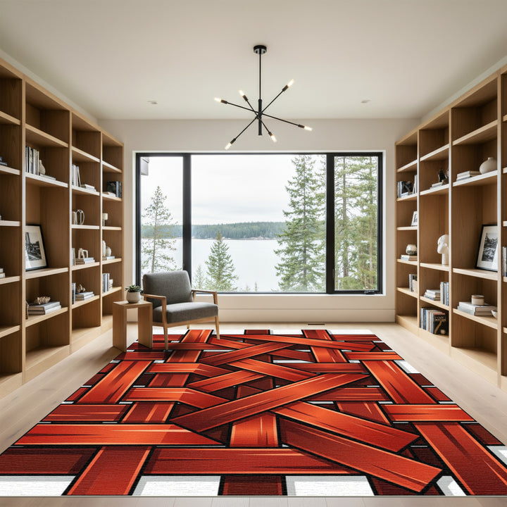 Rich Red Woven Plank Texture Rug