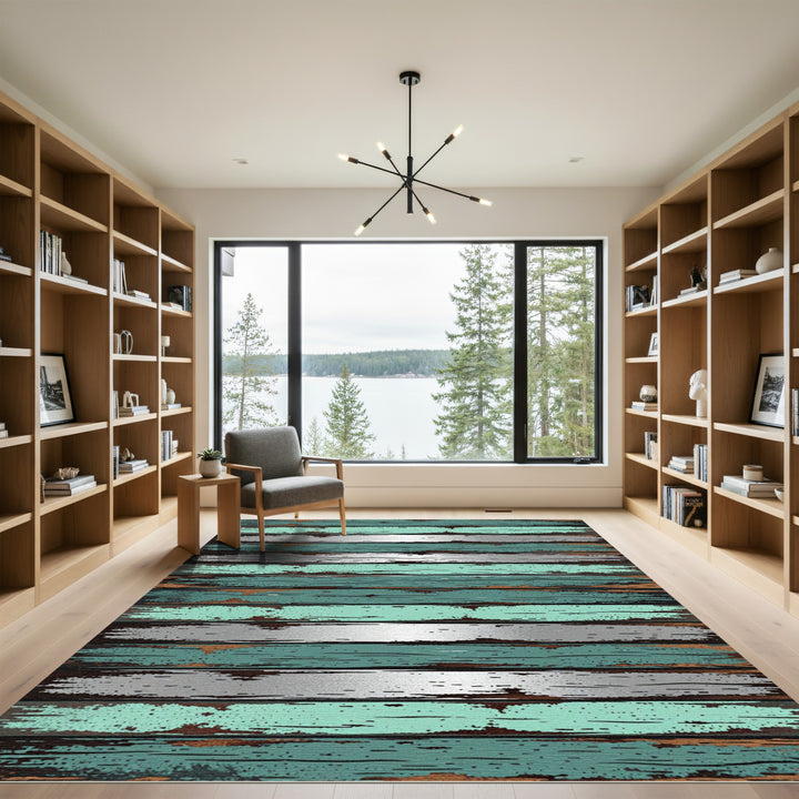 Aged Teal Silver Wood Grain Rug