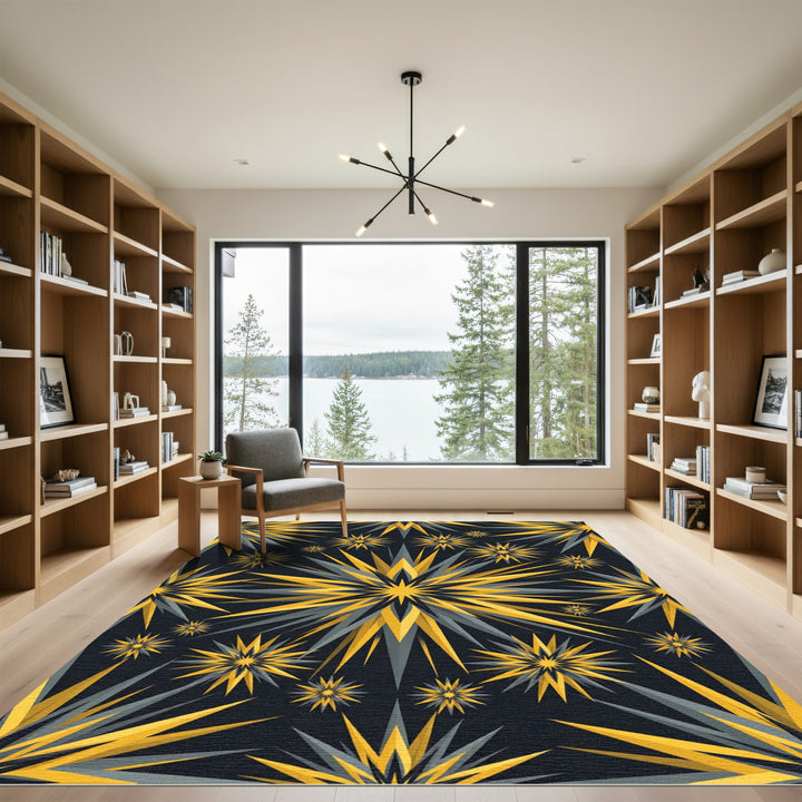 Golden Gray Starburst Explosion Rug