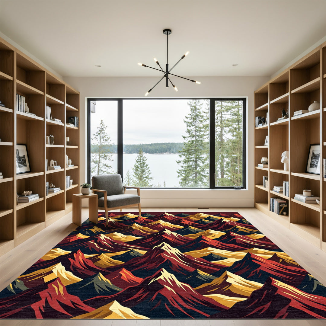Bold Maroon Mountain Range Abstract Rug