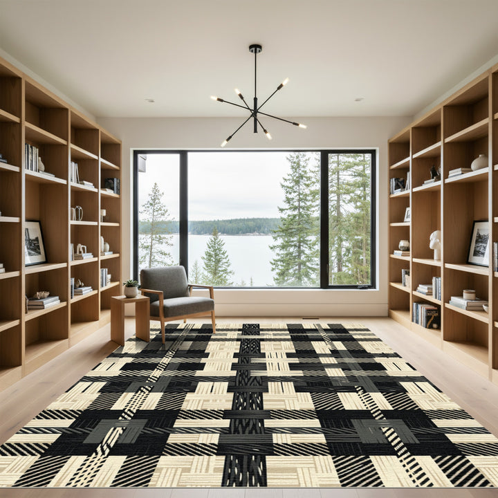 Monochrome Plaid Woven Geometric Rug