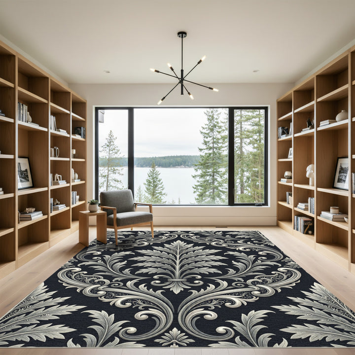 Elegant Gray Acanthus Leaf Ornament Rug