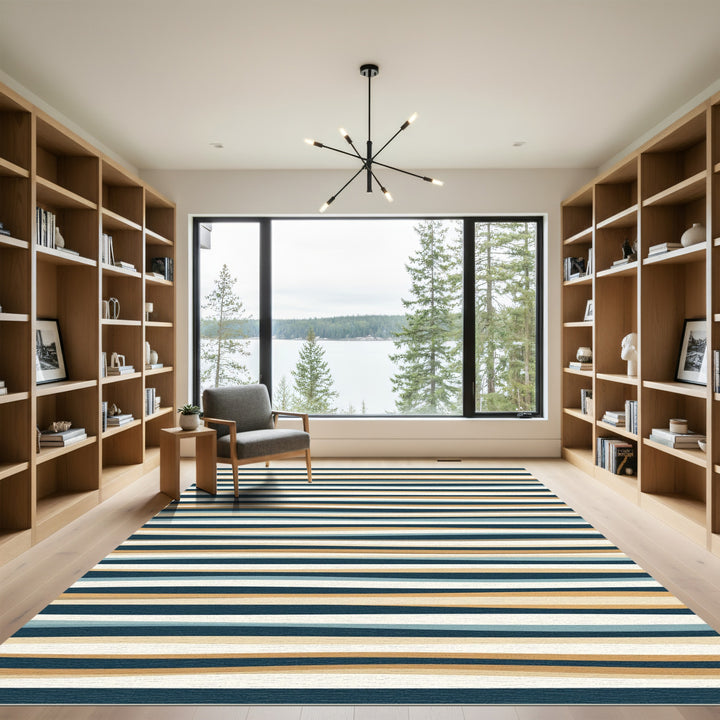 Wavy Mid Century Modern Stripe Rug