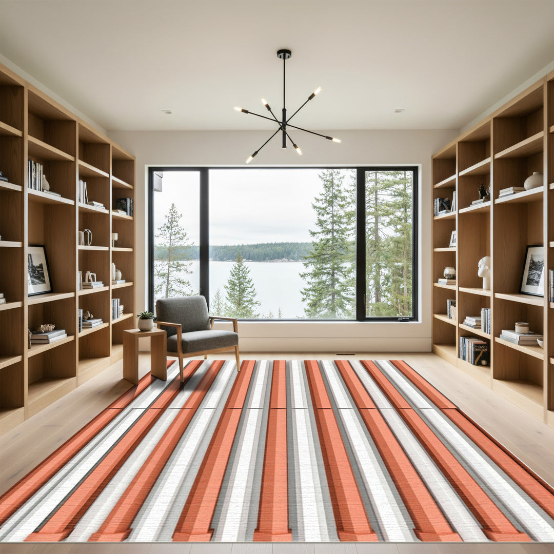 Coral White Geometric Stripe Repeating Rug