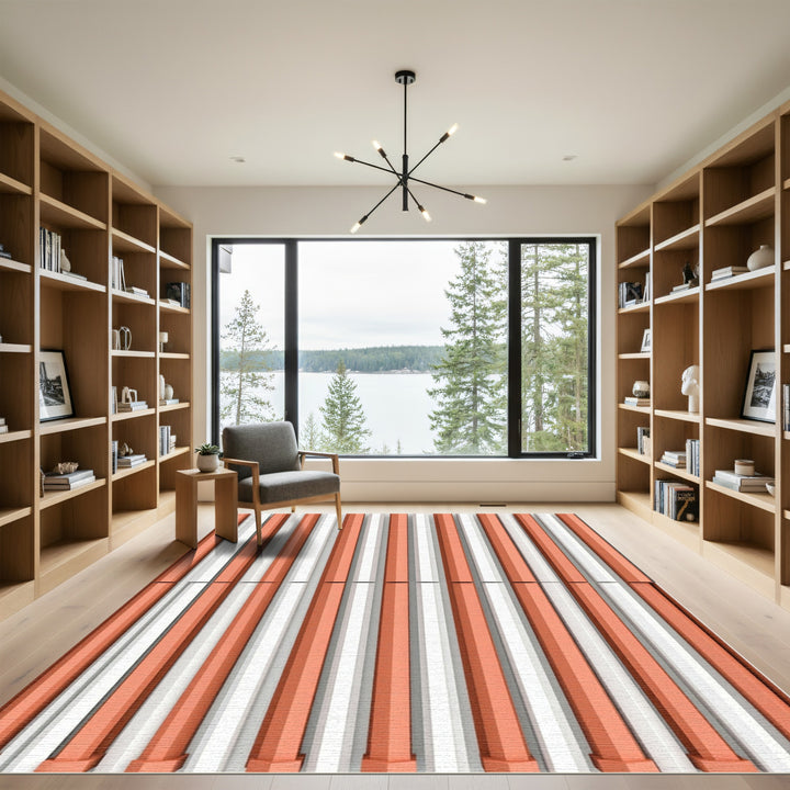 Coral White Geometric Stripe Repeating Rug